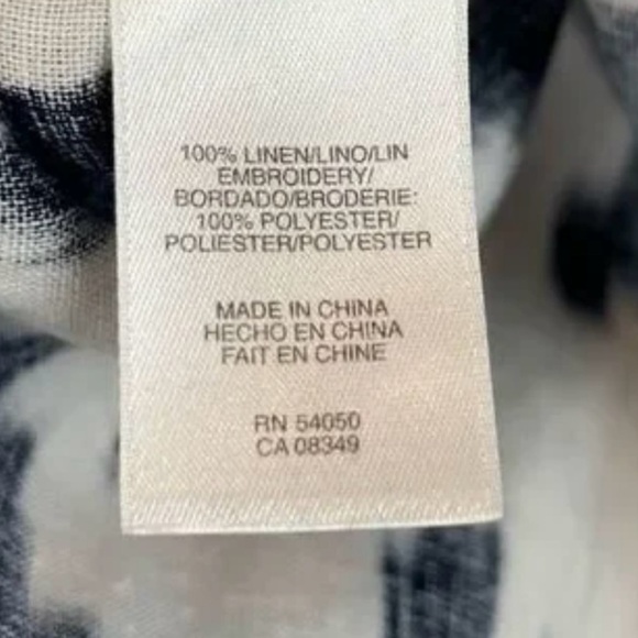 Jones New York Signature Navy Blue White 100% Linen Embroidered Tunic Top Size M - Picture 9 of 9